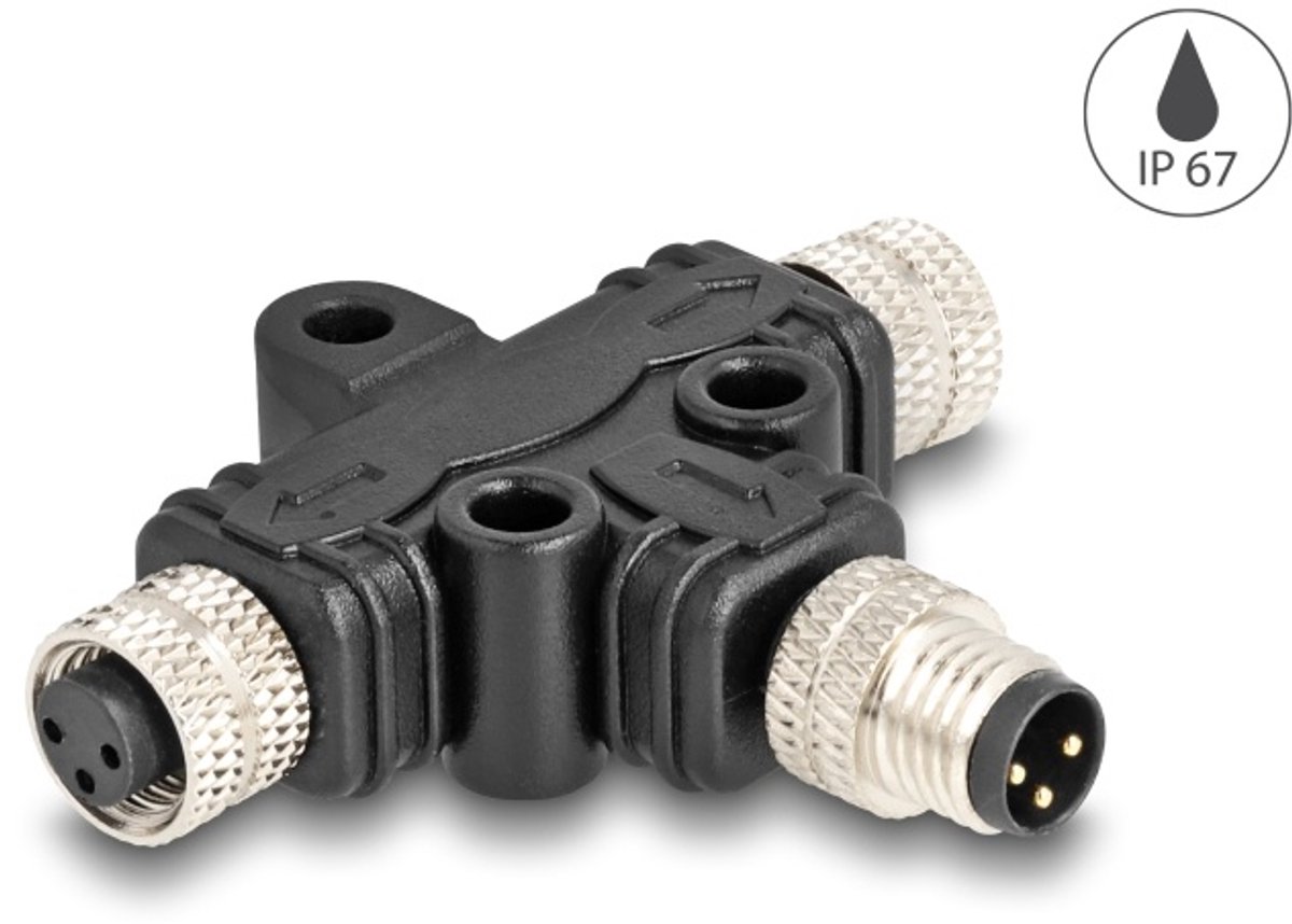 Delock M8 T-Splitter A-coded 3 pin 1 x male to 2 x female parallel connection