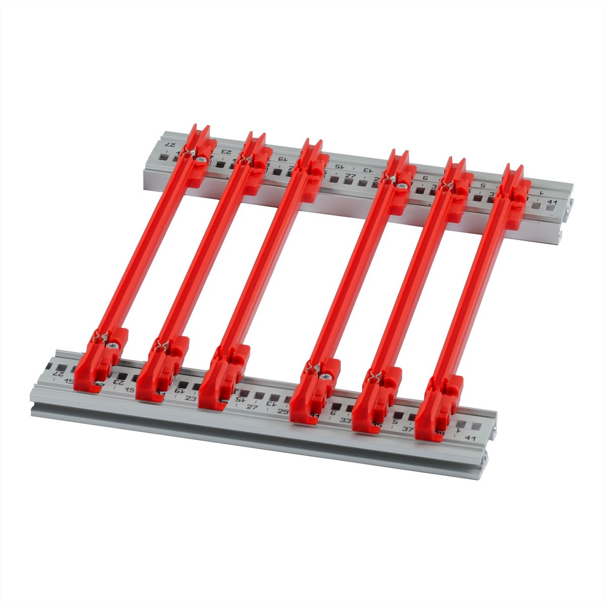SCHROFF geleiderail standaard type, PC, 160 mm, 2 mm groefbreedte, rood, 10 stuks