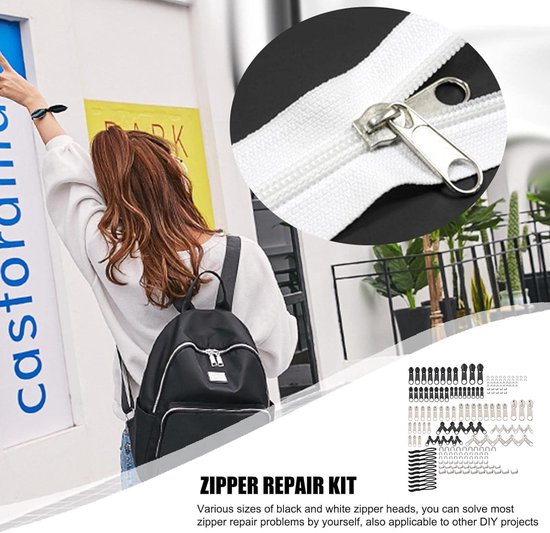 Rits Reparatieset - Vervangingsonderdelen Rits - Ritsen Repareren - Voor Dubbelzijdige Ritsen - Installatie Gereedschap - Zilverkleurig — afbeelding 4
