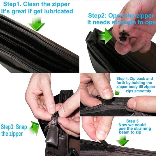 Rits reparatie set - Schuifregelaar vervanging - Bagage herstellen - Zonder naaien - 6 stuks - Zwart — afbeelding 2