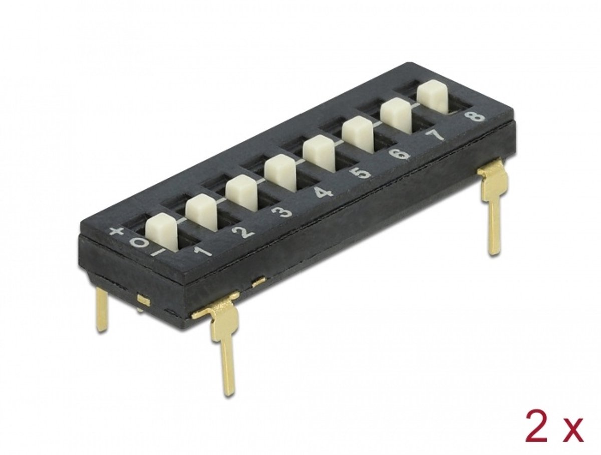 Delock DIP switch Tri-State 8-digit 2.54 mm pitch THT vertical black 2 pieces