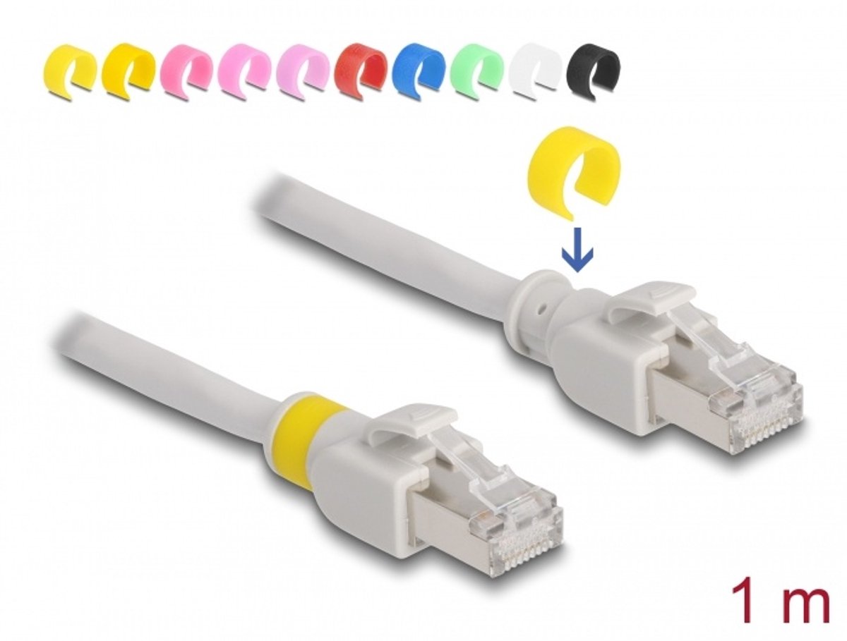 Kabel RJ45 Cat.6A S/FTP met gekleurde clips 1 m