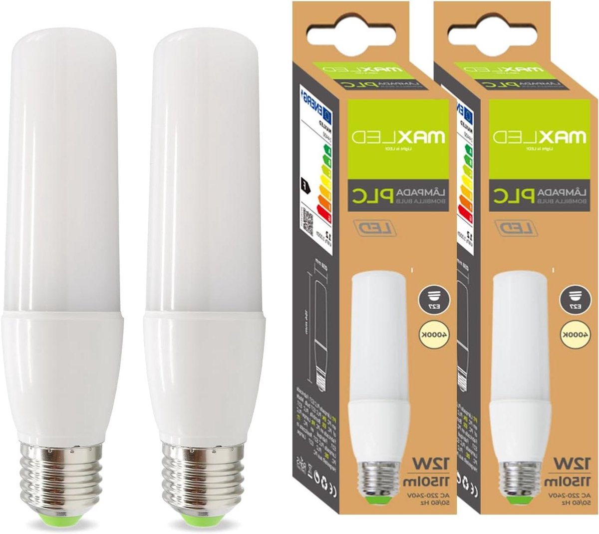 LED E27 Lampen - Buislampen 12W - Ruimte Verlichten - Energiebesparend - 2 Stuks - Wit Licht