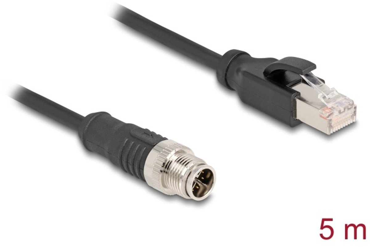 Delock M12 Cable X-coded 8 pin male to RJ45 male PVC 5 m