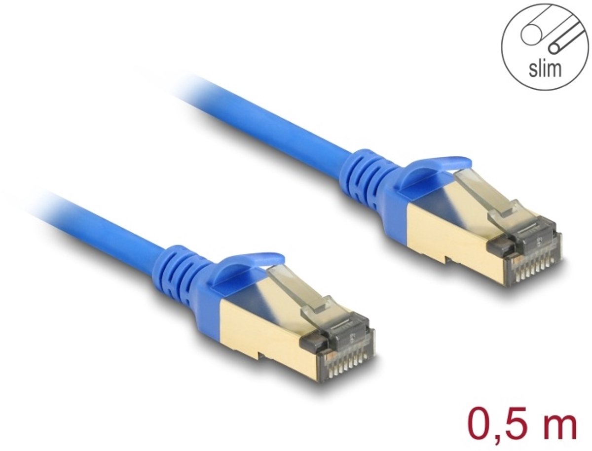 Delock RJ45 Network Cable Cat.8.1 F/FTP Slim 0.5 m blue