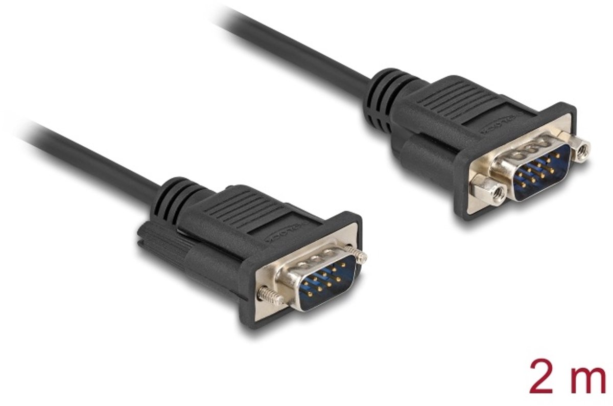 Delock Serial Cable RS-232 D-Sub9 male to male with narrow plug housing 2 m