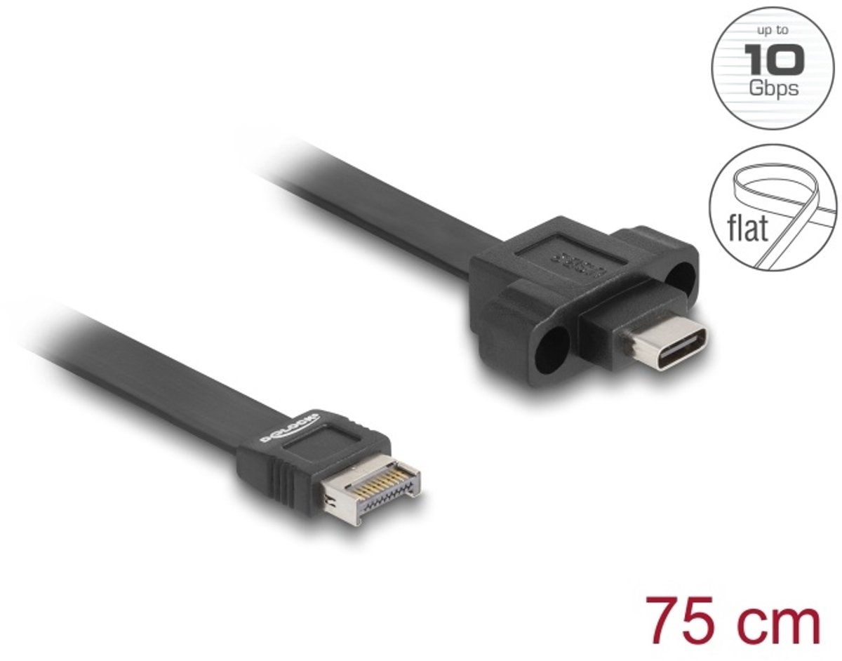 USB 10 Gbps Flat Cable Type-E Key A 20 pin male to USB Type-C™ female panel-mount 75 cm