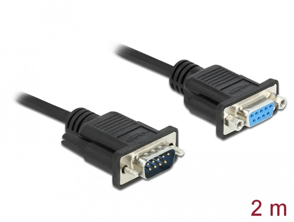 Delock Serial Cable RS-232 D-Sub9 male to female with narrow plug housing 2 m