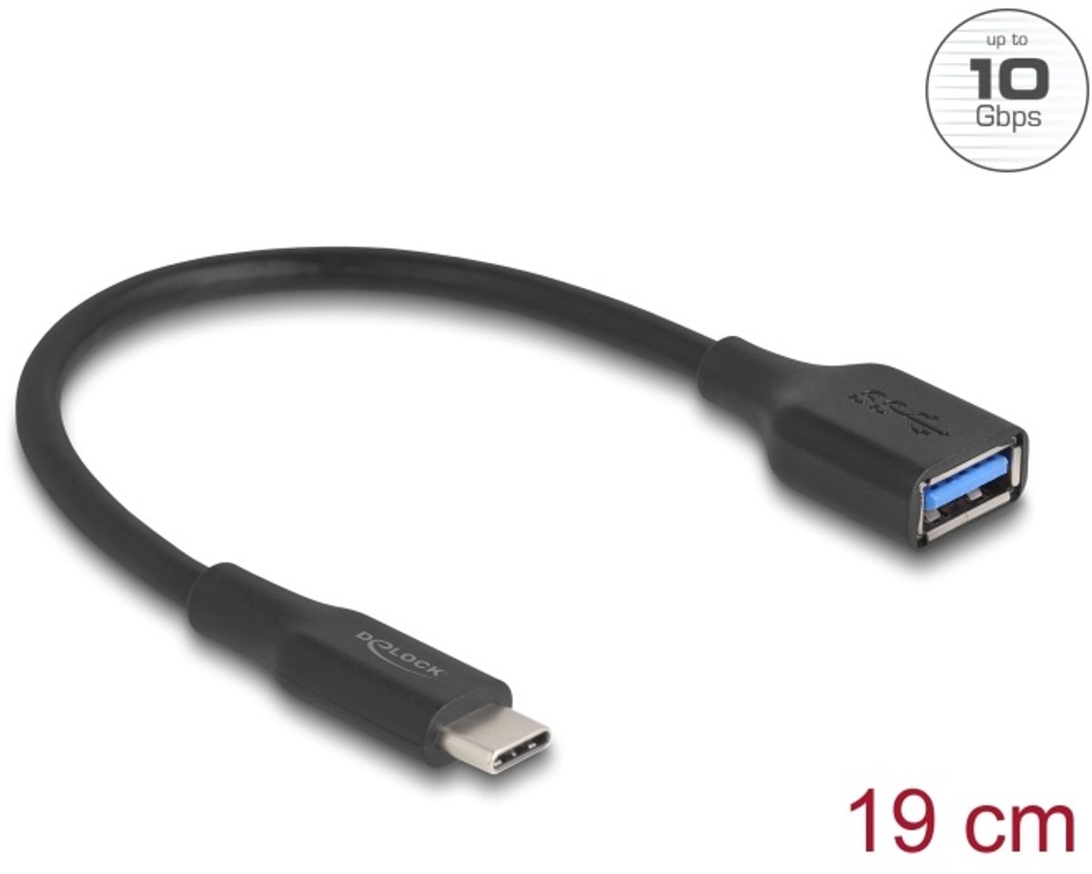 Delock USB 10 Gbps Adapter USB Type-C™ male to Type-A female 19 cm 60 W QC 3.0 black