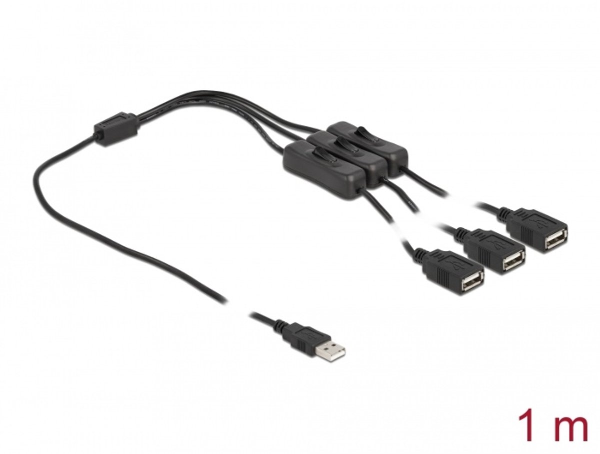 Kabel USB Type-A mannelijk tot 3 x USB Type-A-vrouw met schakelaar 1 meter