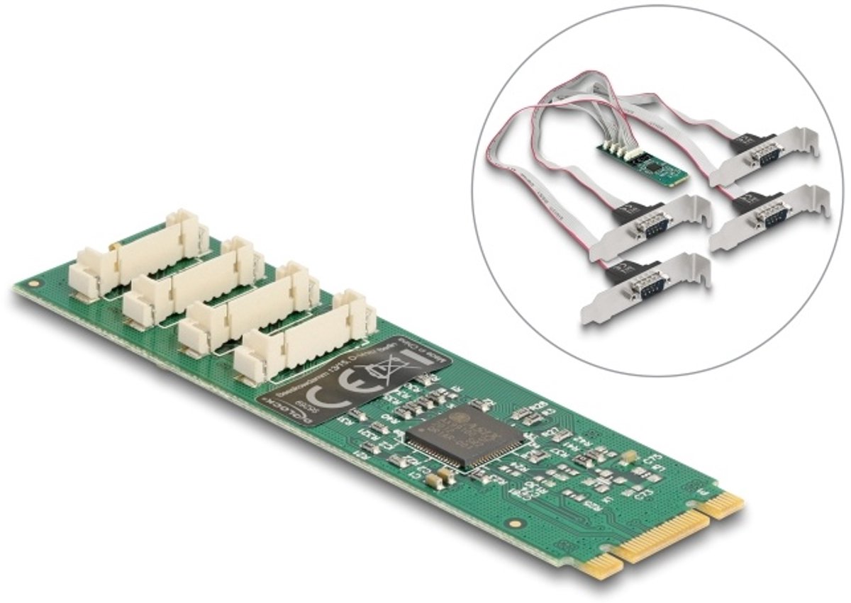 Delock M.2 Card to 4 x Serial RS-232 DB9 with Standard and Low Profile slot brackets