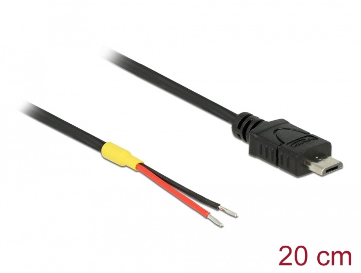 USB kabel USB 2.0 Micro-B mannelijk naar 2 x open draden Power 20 cm frambozen Pi