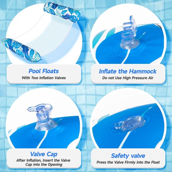 XL Opblaasbare Waterhangmat Set van 2 - 4-in-1 Drijvende Ligstoel en Zwembadmatras - Luxe Hangmat voor Zee en Zwembad - Wateraccessoires voor Volwassenen en Meisjes — afbeelding 4