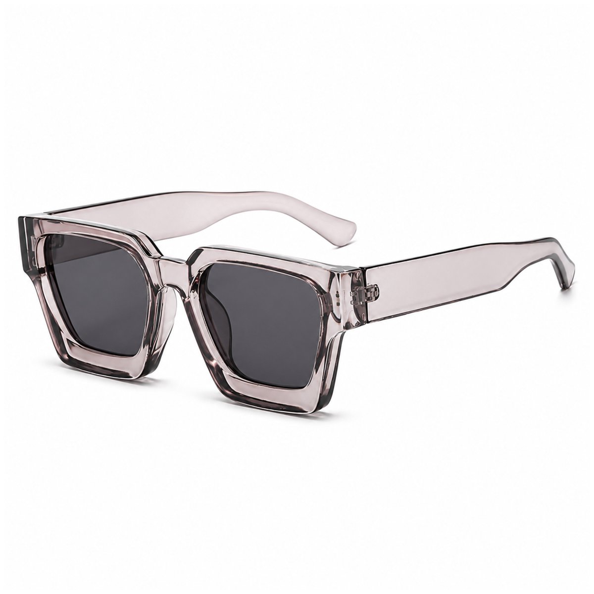 MoodLux Zonnebril Transparant - Unisex - Rechthoekig Montuur met Grijze Glazen - Retro Festivalbril - UV400 Bescherming - C10