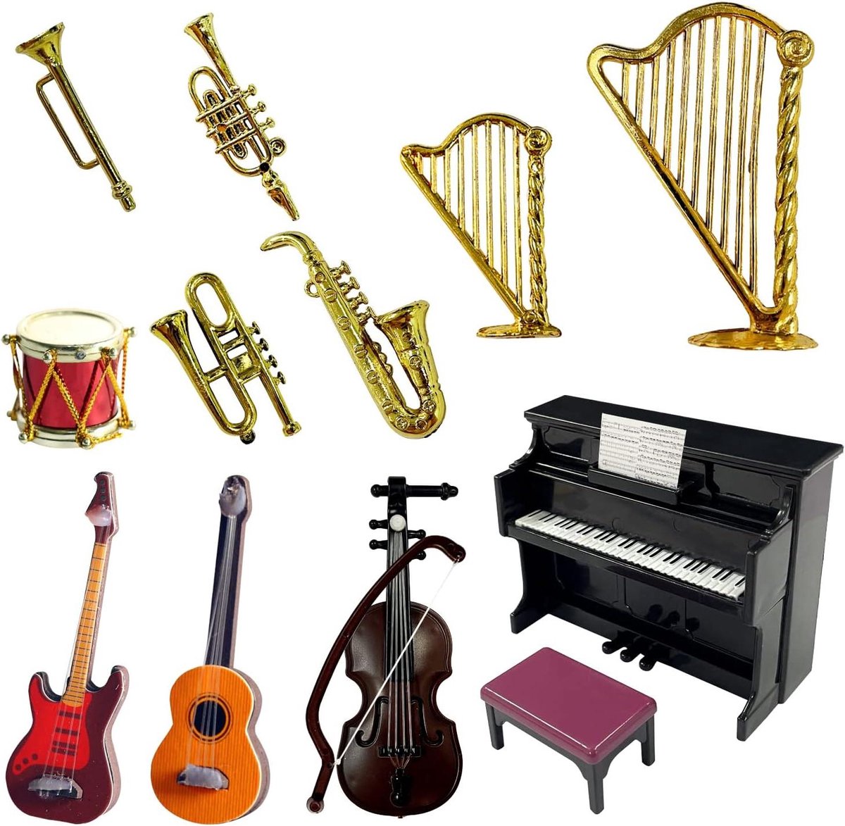 Mini Muziekinstrumenten - Decoratie Set - Speelgoedhuis Inrichten - 13 Delige Set - Klein Formaat - Multicolor