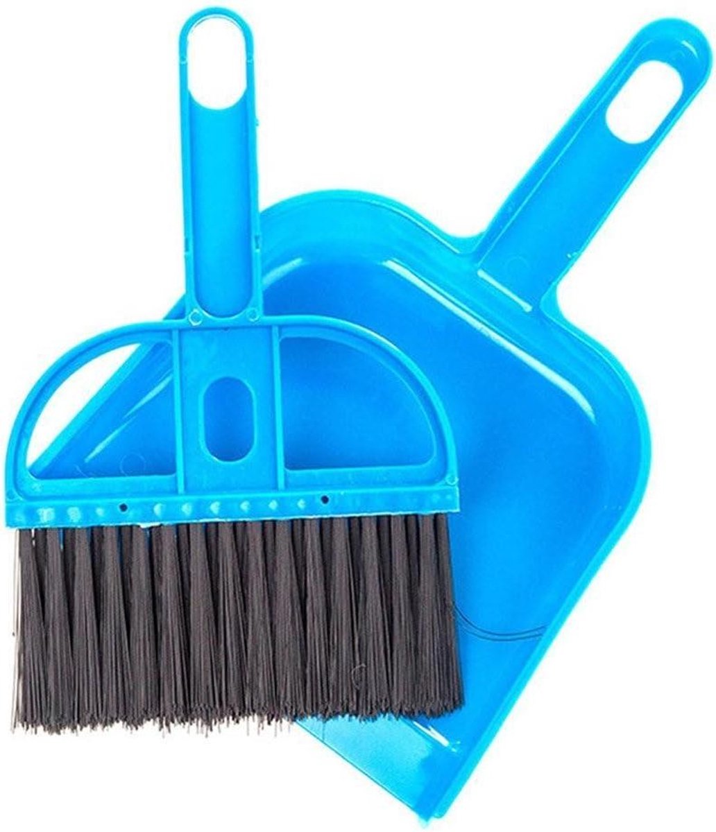 Bezem Stofpan Set - Reinigingsset - Kleine ruimtes schoonmaken - 2-in-1 combinatie - Mini formaat - Blauw