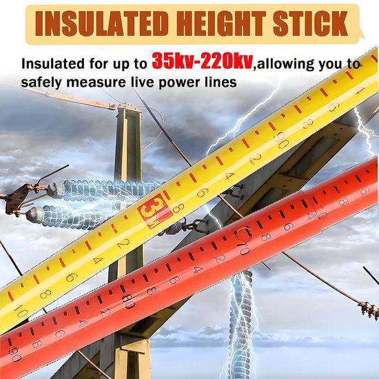 Telescopische Meetstok - Hoogtemeter Stok - Hoogtemeting Lijnwachter - Niet-geleidende Epoxyhars - 8 meter - Oranje — afbeelding 3