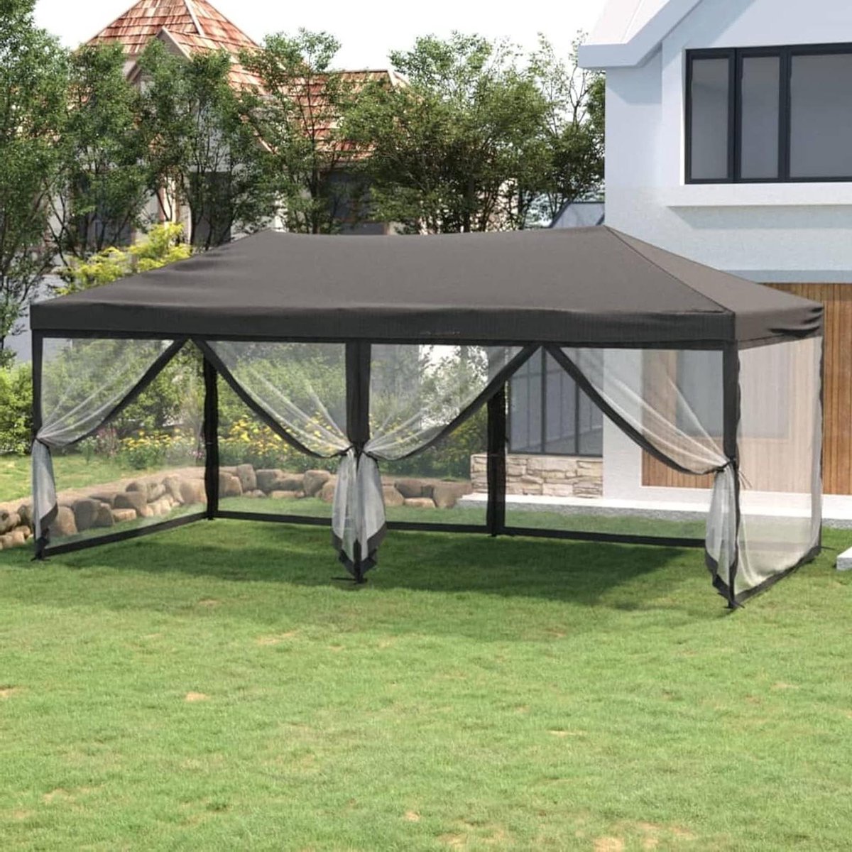 Opvouwbare Partytent - Feesttent Paviljoen - Buitenfeesten Organiseren - Waterdicht UV Beschermend - 3 x 6 m - Antraciet
