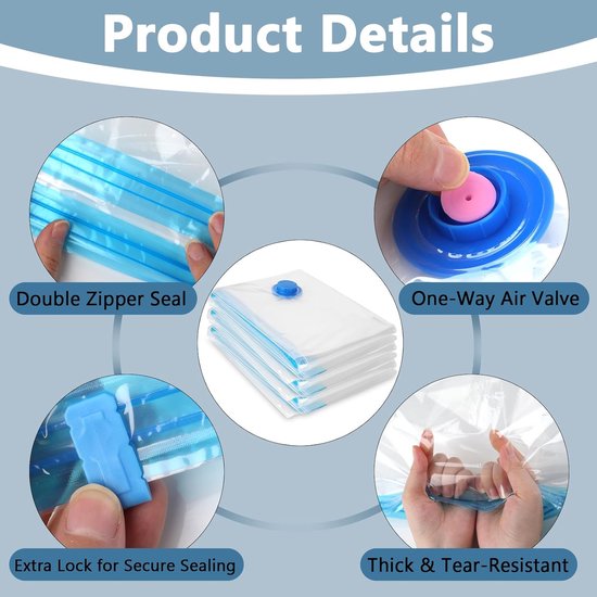 Vacuüm Opbergzakken - Compressiezakken Kleding - Ruimte Besparen - Extra Grote Sterke Zakken - 6 Stuks 100x130cm - Transparant — afbeelding 4