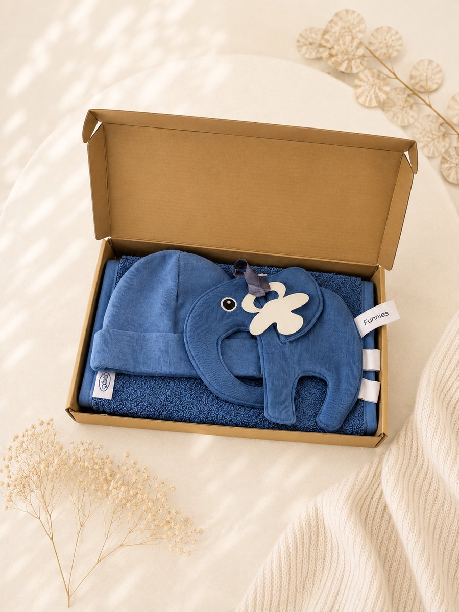 Luxe Kraamcadeau Baby Jongen – Mutsje, Slab en Speendoekje – 100% Katoen – Kraamcadeau Neutraal – blauw – Origineel babyshower cadeau / Kraamcadeau