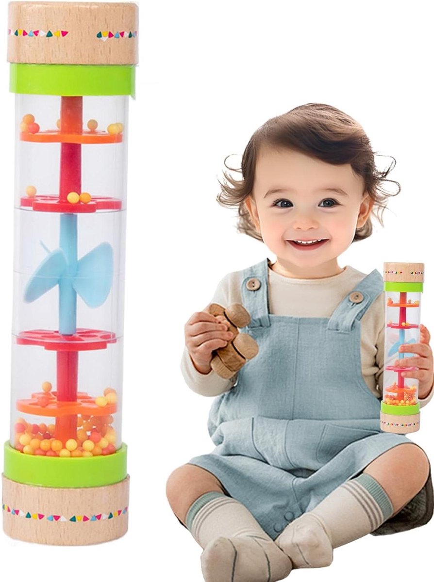 Baby Regen Stok - Muziek Speelgoed - Sensorisch Spelen - Authentiek Regen Geluid - 20 cm - Houtkleur