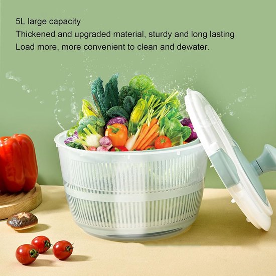 Salade Spinner Kom - Groente Droger - Snel Salades Maken - Multifunctioneel Ontwerp - 5L Capaciteit - Blauw — afbeelding 5