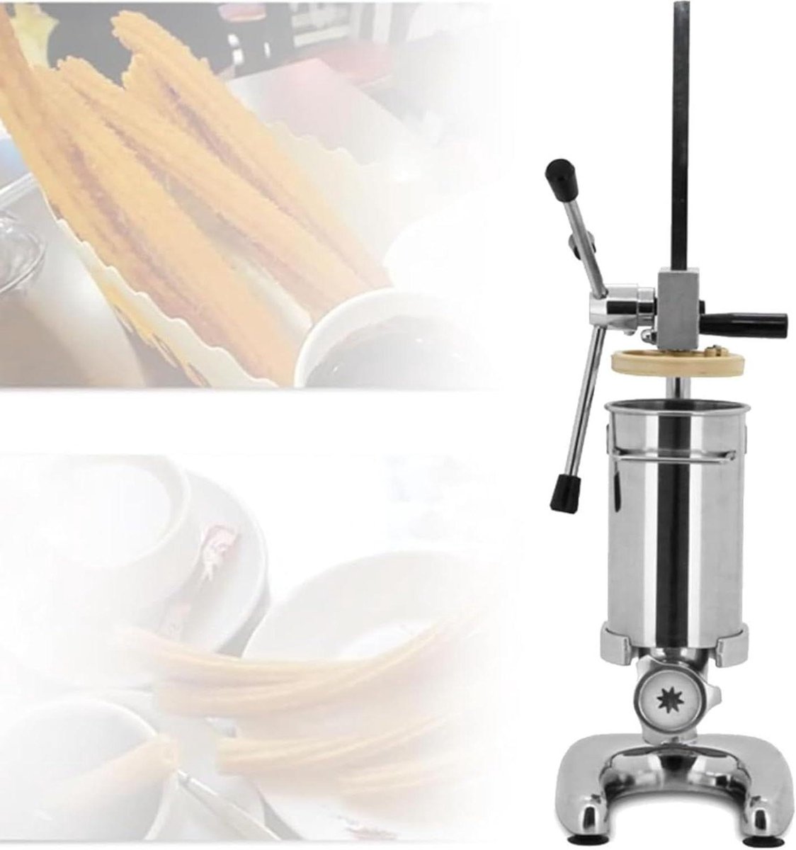 Churros Vulmachine Donut Maker Gebak Vullen 5 Verschillende Mallen 2L Capaciteit Zilver