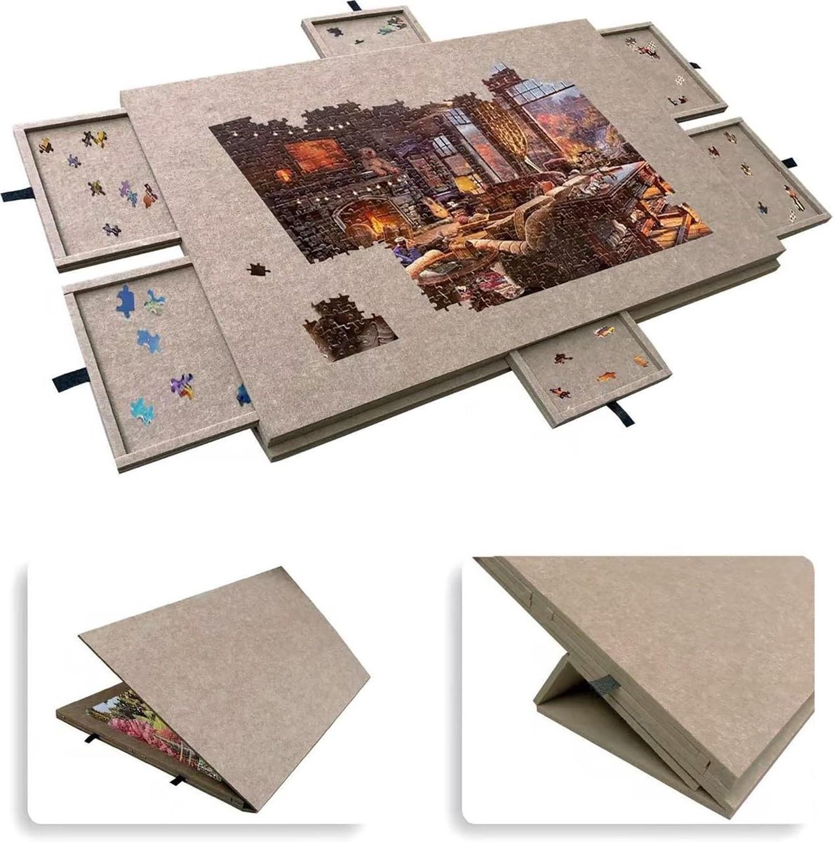 Puzzelbord Opvouwbaar - Puzzel Opberger - Puzzels Maken - Met 6 Sorteerladen - Tot 1500 Stukjes - Zwart