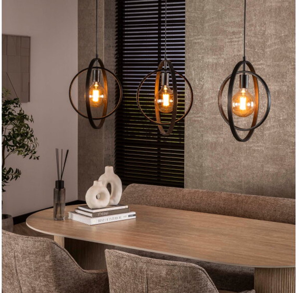 Hanglamp 3 Lampen - Turn Around - Charcoal - Industrieel - Metaal - Woonkamer - Keuken - In Hoogte Verstelbaar tot 150 cm - E27 Fitting - Exclusief Lichtbron - Voedingstype Netstroom