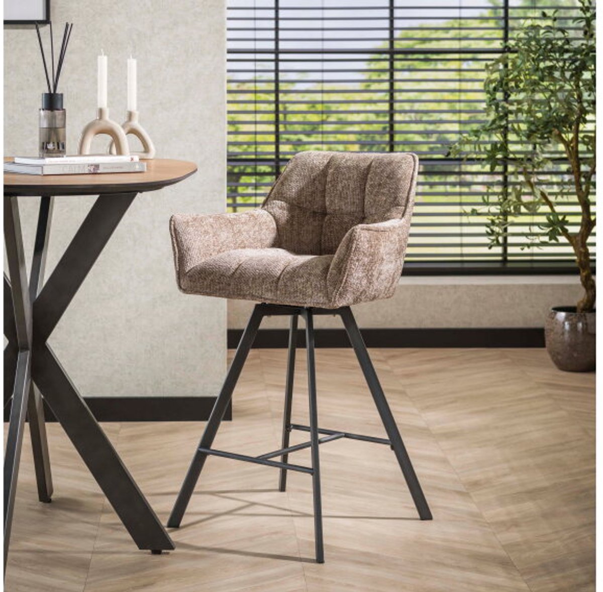 Meubelplaats Barstoel raster draaibaar - Hoven champagne - barstoelen set van 2