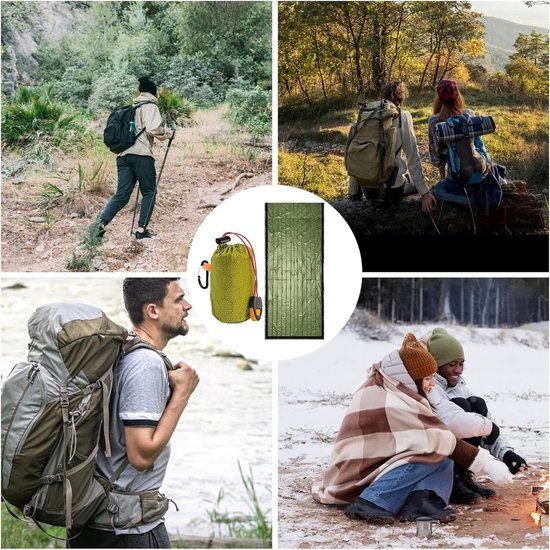 Overlevingsslaapzak - Thermo deken - Outdoor avonturen - Waterdicht materiaal - 3-persoons - Leger Groen — afbeelding 5