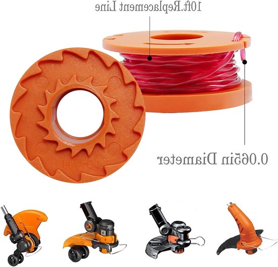 Trimmerdraad 3m/10ft 0.06inch Autofeed Vervangingsspoel voor Grasmaaier, Geschikt voor Diverse Merken, 6 Coils en 2 Caps Inclusief — afbeelding 3