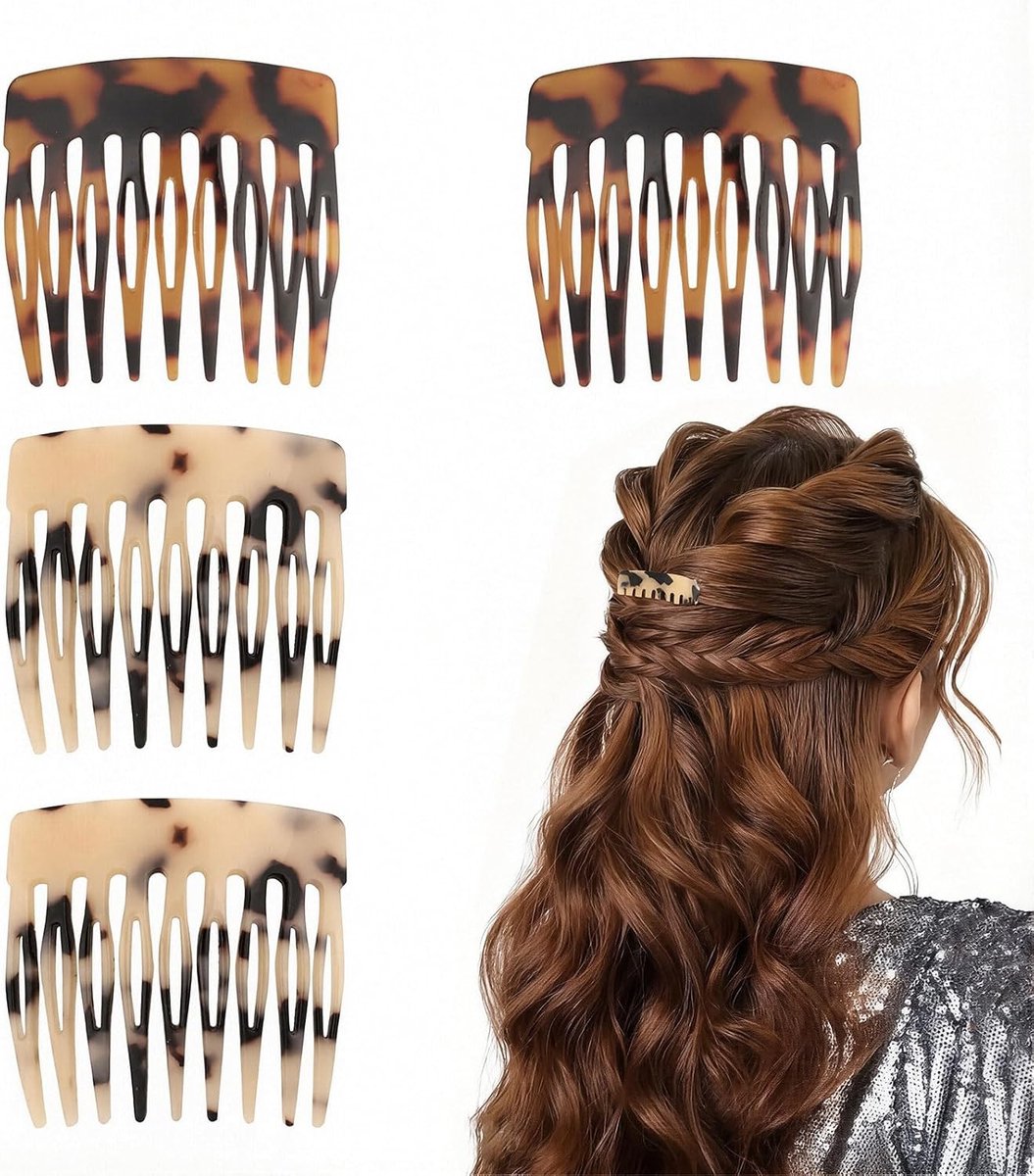 Haarkamm met Stee - 4 stuks - Haarkam - Haarclip - Haarspeld - Haarklemmen - U vormige zijkam - Franse haarkam - Haarspelden - Franse Haarspeld - Haaraccessoires - Vintage opsteekkam - Voor combinatie van dik en fijn haar - Wit+Rood
