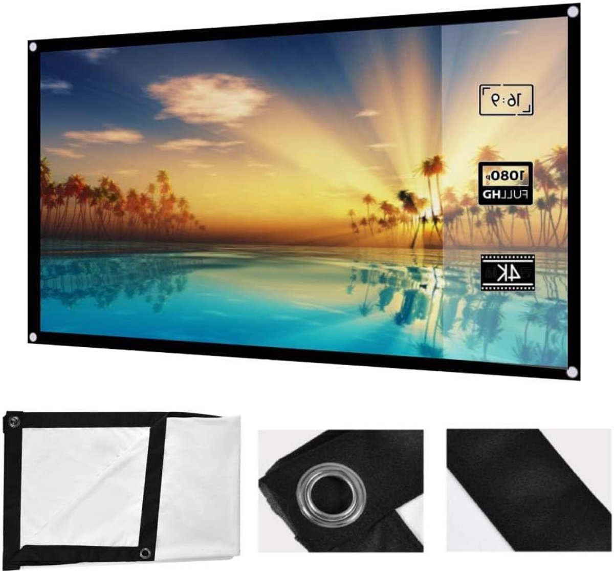 Projectiescherm - Filmdoek Beamer - Thuisbioscoop Creëren - Kreukvrij Opvouwbaar - 72 Inch 16:9 - Wit