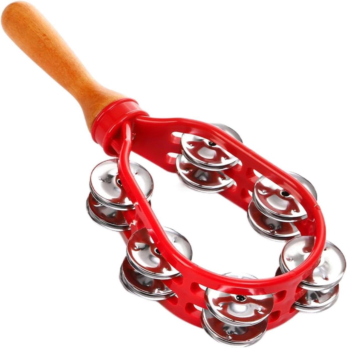 Hand Tamboerijn - Ritme Instrument - Muziek Maken - Dubbele Rij Bellen - 12 Inch - Rood