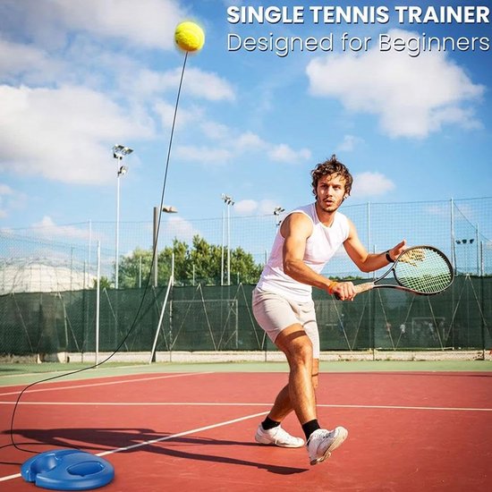 Tennisbal Trainer - Solo Oefenbal - Tennisvaardigheden Verbeteren - Verzwaarde Stabiele Basis - 400cm Koord - Zwart — afbeelding 2