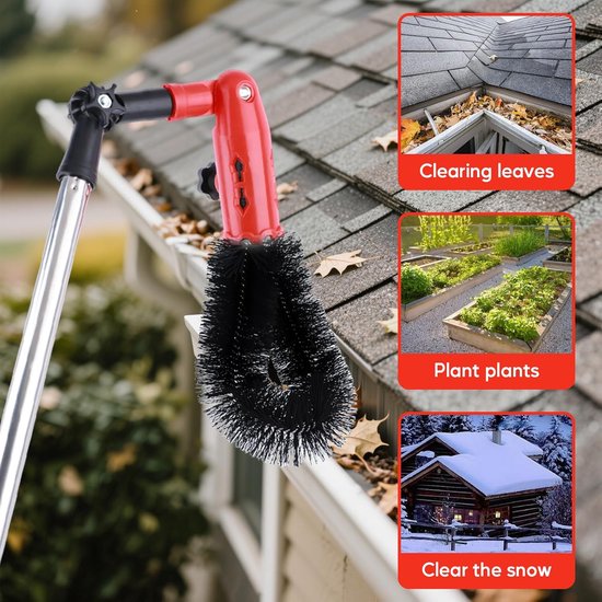 Dakgootreiniger Telescoopsteel - Gootborstel Set - Bladeren Verwijderen - Verstelbare Hoek - 4 Meter - Rood — afbeelding 5