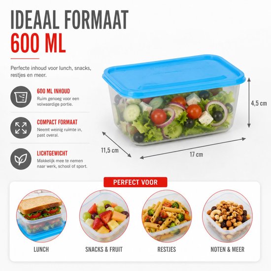 Tom Boîtes de rangement 600 Ml Transparent / bleu 20 pièces