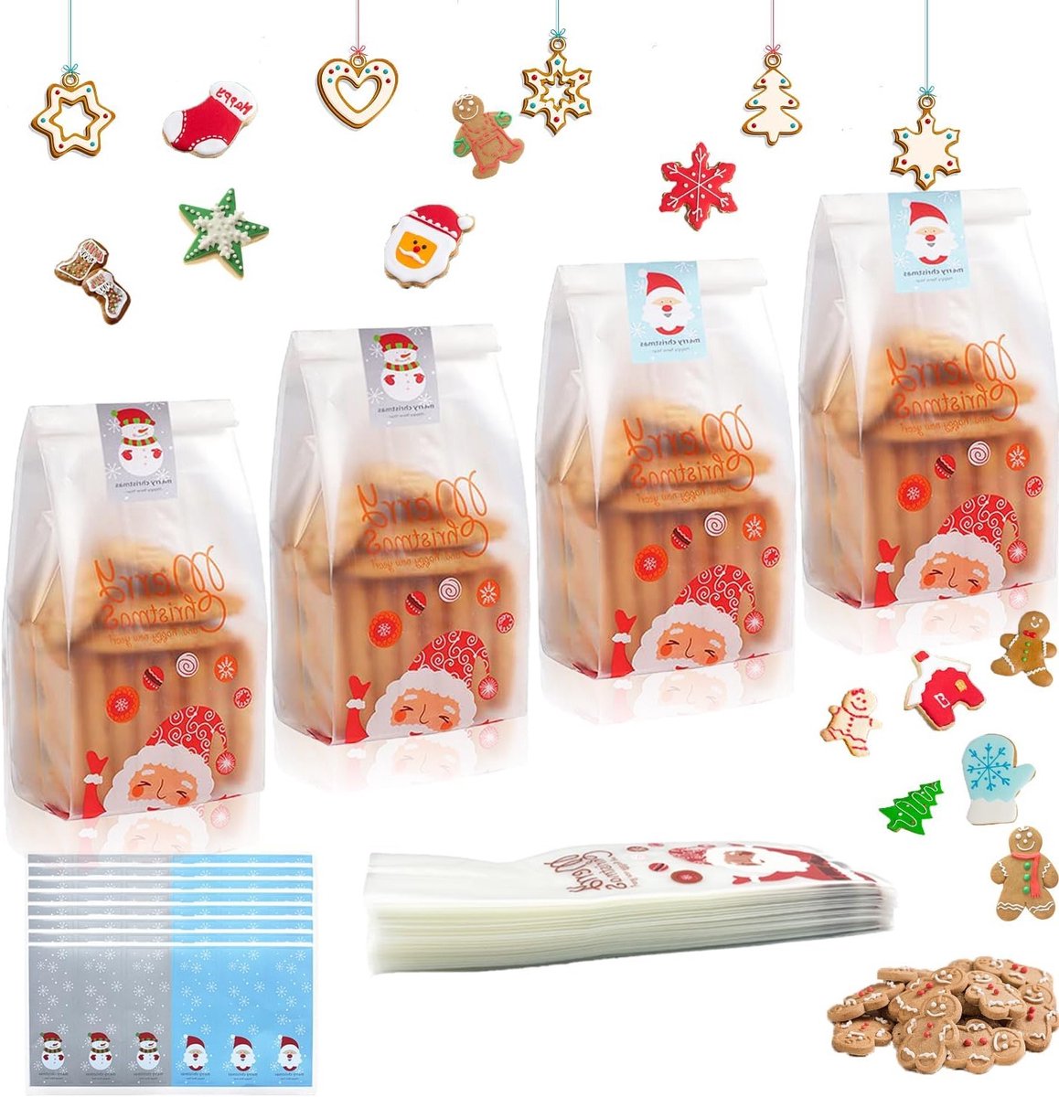 Kerstcadeautassen, 50 Stuks, Santa Patroon, Snoepzakken, Feestelijke Verpakkingen voor Kerst en Nieuwjaar, Perfect voor Snoep en Cookies