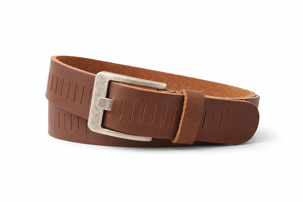 Cognac Leren Riem Dames & Heren met Fijne Gleufjes – 4 cm Breed – Stoere Jeansriem van Echt Buffelleer- Maat 95 (totale lengte 110) Broekriem