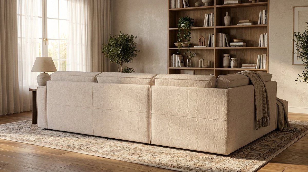 Hoekbank Links 283x218x80 cm – House&Garden Kay Design Hoekbank Taupe Micro Suede – Moderne 4-Zits Bank met Loungegedeelte – Luxe Strakke Design Bank voor Woonkamer
