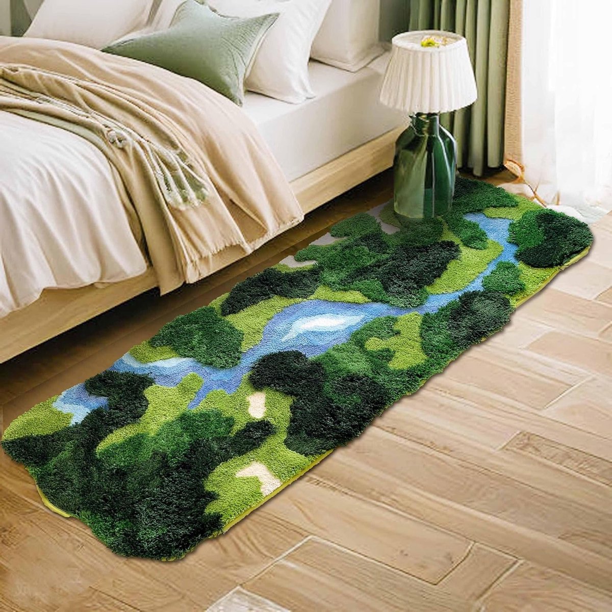 Zachte en Wasbare Shag Loper met Bladeren voor Slaapkamer, Badkamer en Studentenhuis - Antislip en Comfortabel 24"×68" Design