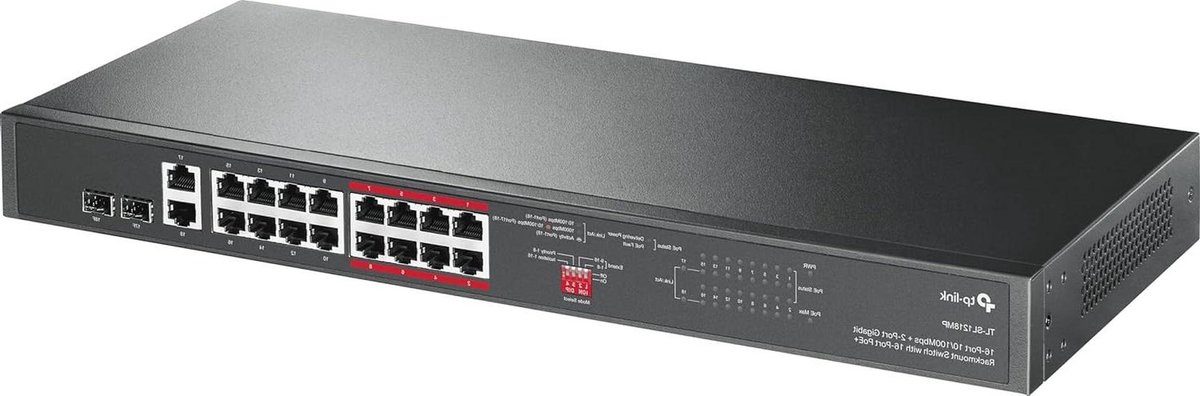 Netwerk Switch - PoE Switch - Camera Bewaking - Uitgebreid Bereik - 16 Poorten - Zwart
