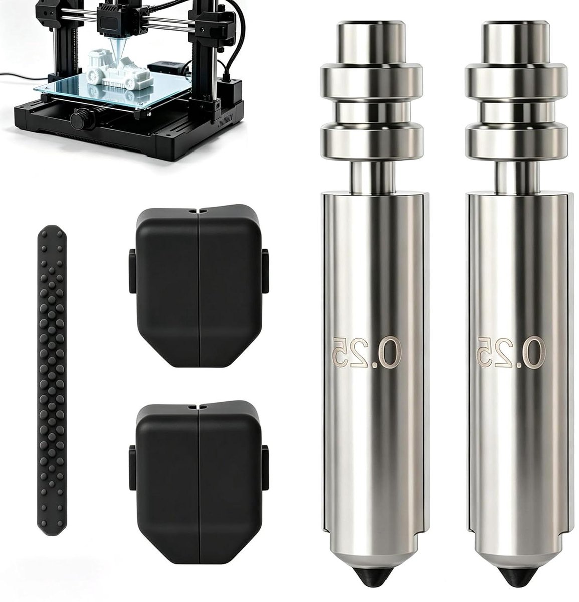 Mondstukken Kit - Gehard Staal - 3D Printen - Hoge Temperatuur - 0.25 mm - Zilver