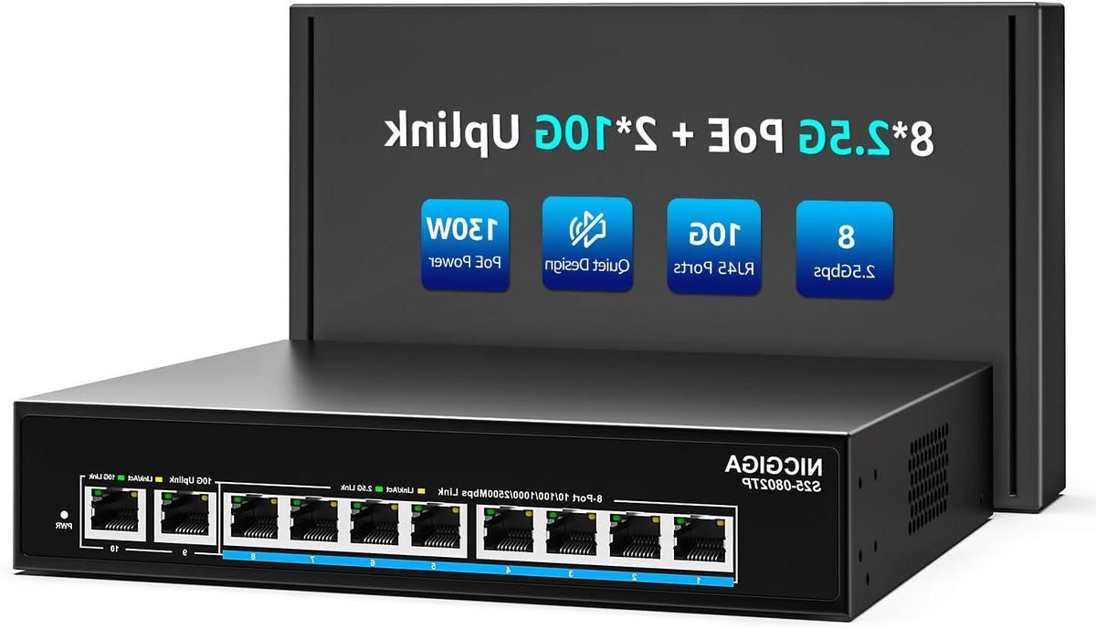 PoE Switch - Netwerk Switch - Apparaten Verbinden - 10 Poorten 2.5G - 120W PoE Budget - Zwart