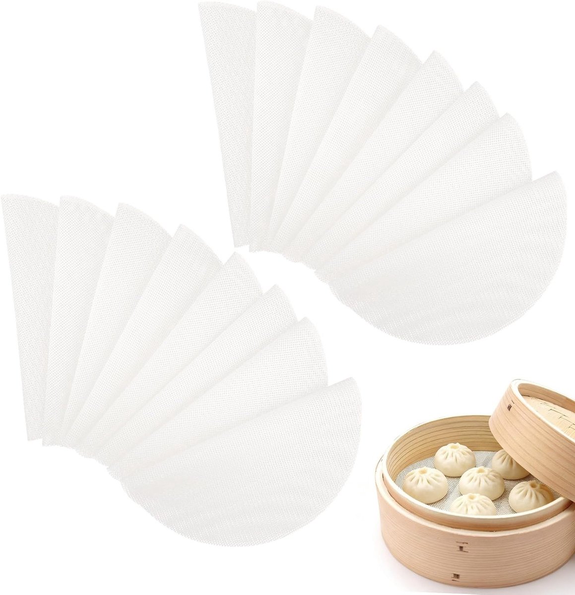 Herbruikbare Siliconen Stoommatten 16 Stuks - 9 inch (23 cm) Ronde Anti-aanbakmatten voor Dim Sum, Dumplings en Bamboestoommandjes, Keukenaccessoires