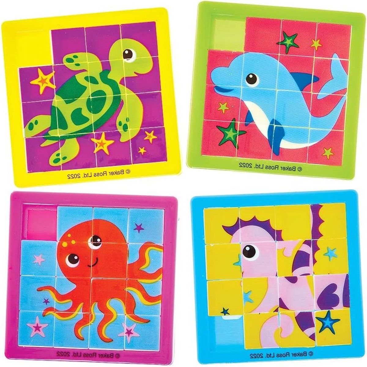 Glijpuzzels Zeeleven - Mini Puzzels - Kinderfeestje Vullen - 6 Stuks Set - 63mm x 63mm - Multicolour