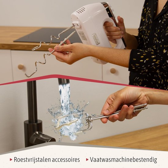 Elektrische handmixer - Keukenmixer - Bakken en Koken - 5 snelheden + turbo - 400 watt - Wit — afbeelding 4
