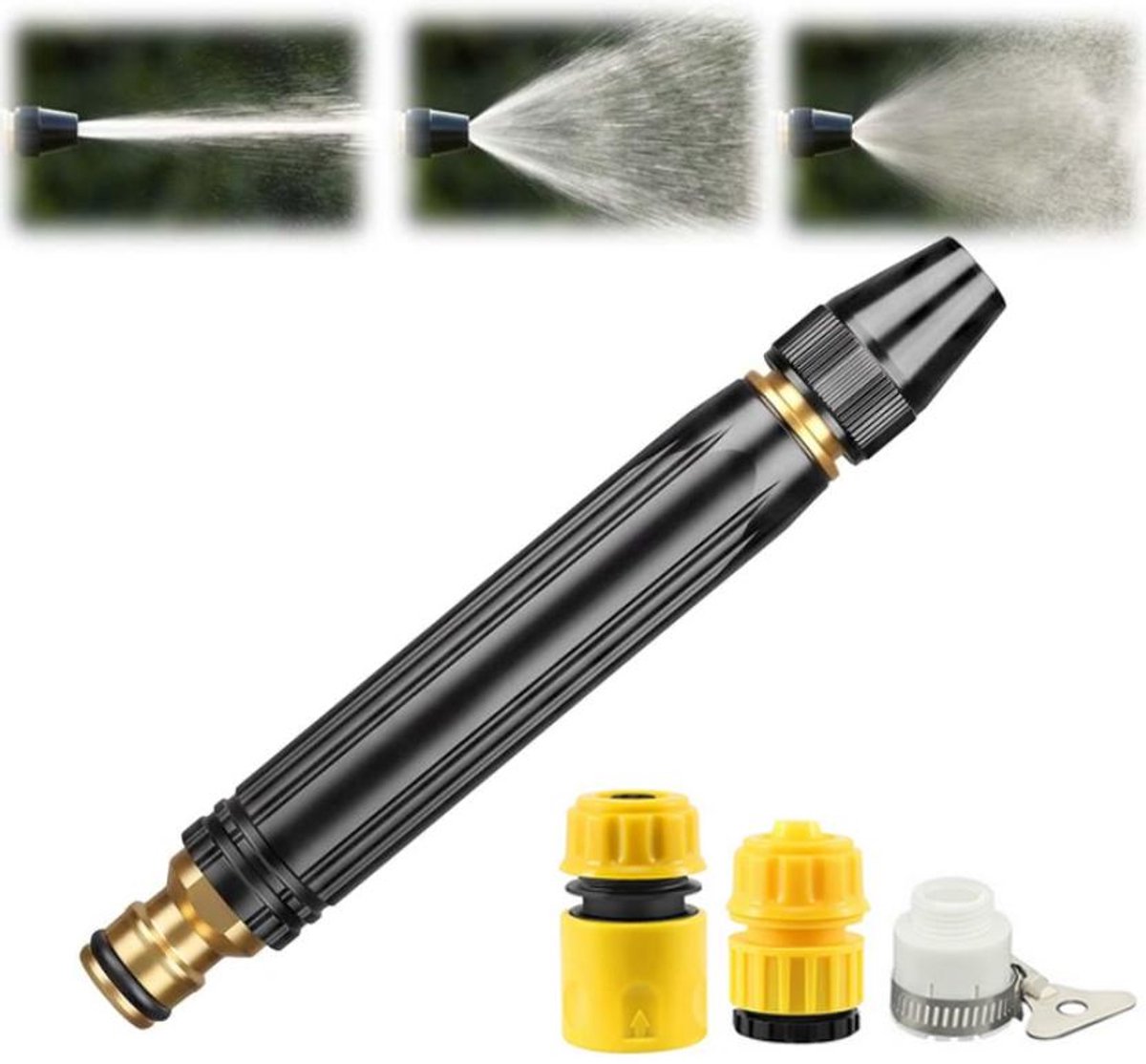 Spuitpistool voor Tuinslang - Messing Autowassproeikop met 3 Slangkoppelingen - Tuinsproeier & Watersproeier - Tuinslangsproeier Met Instelbare Sproeipatronen - Voor Tuinirrigatie, Autowasstraten - Pistool / sproeier