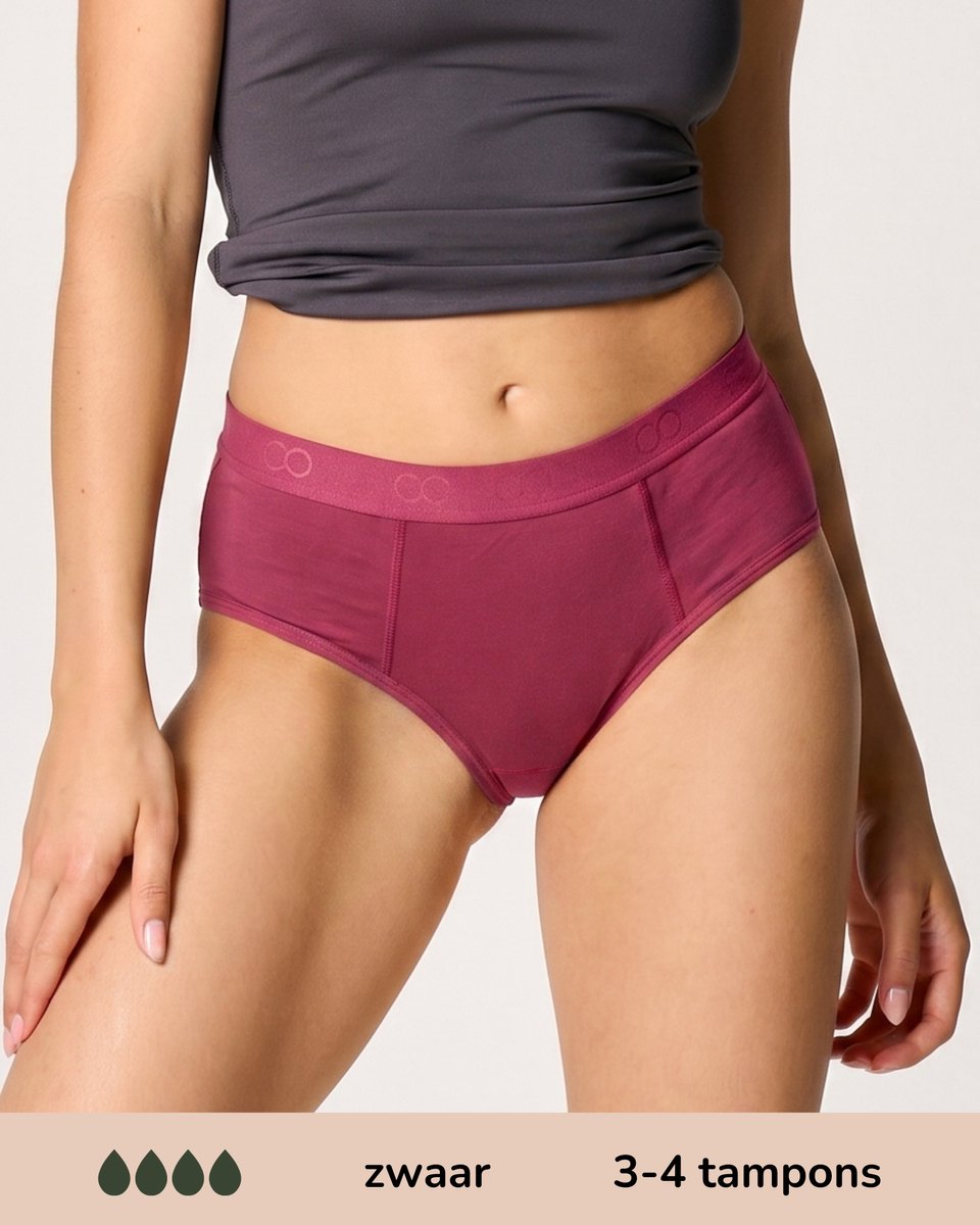 Moodies menstruatie ondergoed - Bamboe Hipster - zwaar kruisje - maat XL - Ruby Roze